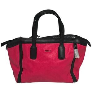 Furla Bowler bag, zipper closure,Top handle Bright Pink Textured leather Bag